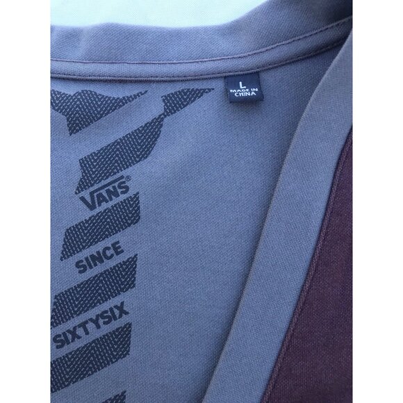 VANS Poly Cotton Button Up Cardigan Sweater Maroon Gray Men’s L Retro Jacket EUC - Picture 14 of 14